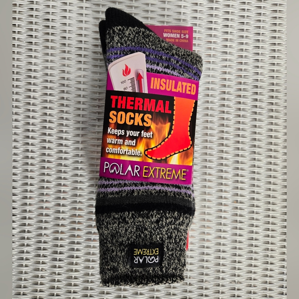 Polar Extreme Grey & Purple Thermal Socks